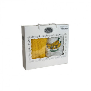 Подарочный набор кухонных полотенец 40х60(2) Karven БАНАН хлопковая махра жёлтый/белый