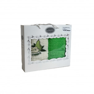 Подарочный набор кухонных полотенец 40х60(2) Karven ГРУША хлопковая махра кремовый/зелёный
