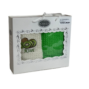 Подарочный набор кухонных полотенец 40х60(2) Karven КИВИ хлопковая махра кремовый/зелёный