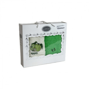 Подарочный набор кухонных полотенец 40х60(2) Karven ЯБЛОКО хлопковая махра кремовый/зелёный