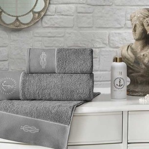 Подарочный набор полотенец для ванной 30х50, 50х100, 75х150 + спрей Tivolyo Home ANCHOR хлопковая махра серый