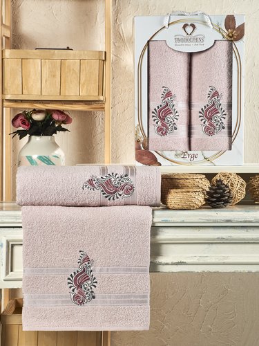 Подарочный набор полотенец для ванной 50х90, 70х140 Two Dolphins ERGE хлопковая махра светло-розовый, фото, фотография