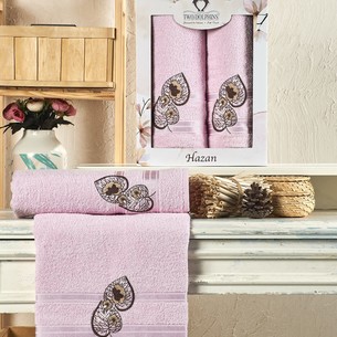 Подарочный набор полотенец для ванной 50х90, 70х140 Two Dolphins HAZAN хлопковая махра розовый