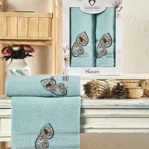 Подарочный набор полотенец для ванной 50х90, 70х140 Two Dolphins HAZAN хлопковая махра светло-голубой