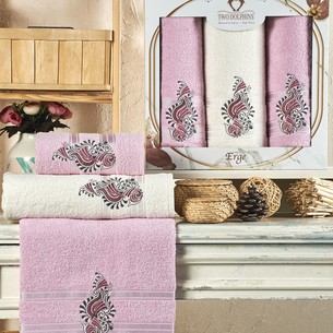 Подарочный набор полотенец для ванной 50х90(2), 70х140(1) Two Dolphins ERGE хлопковая махра розовый