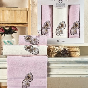 Подарочный набор полотенец для ванной 50х90(2), 70х140(1) Two Dolphins HAZAN хлопковая махра розовый
