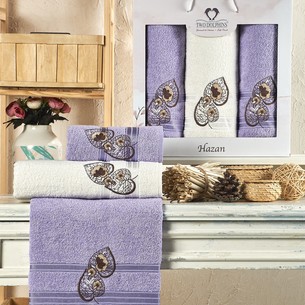 Подарочный набор полотенец для ванной 50х90(2), 70х140(1) Two Dolphins HAZAN хлопковая махра фиолетовый