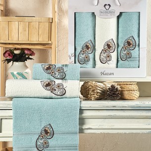 Подарочный набор полотенец для ванной 50х90(2), 70х140(1) Two Dolphins HAZAN хлопковая махра светло-голубой
