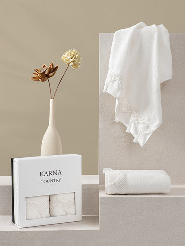 Подарочный набор полотенец для ванной 50х90 см (2 шт.) Karna COUNTRY хлопковая махра V4, фото, фотография