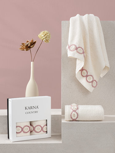 Подарочный набор полотенец для ванной 50х90 см (2 шт.) Karna COUNTRY хлопковая махра V6, фото, фотография
