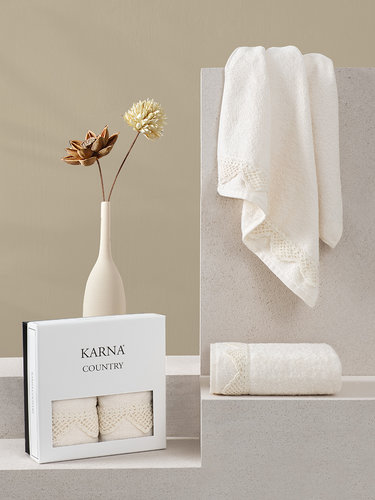 Подарочный набор полотенец для ванной 50х90 см (2 шт.) Karna COUNTRY хлопковая махра V7, фото, фотография