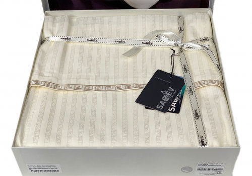 Постельное белье Sarev JACQUARD STRIPE хлопковый сатин ekru 1,5 спальный, фото, фотография