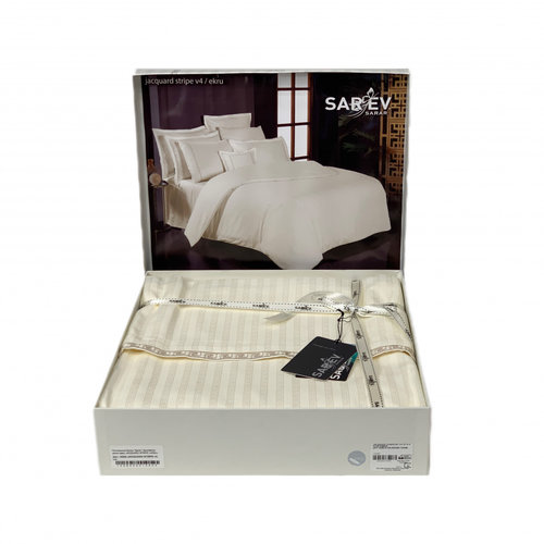 Постельное белье Sarev JACQUARD STRIPE хлопковый сатин ekru 1,5 спальный, фото, фотография