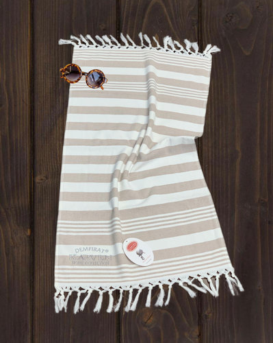 Пляжное полотенце, парео, палантин (пештемаль) Karven H 3275 хлопок V1 бежевый 100х150, фото, фотография