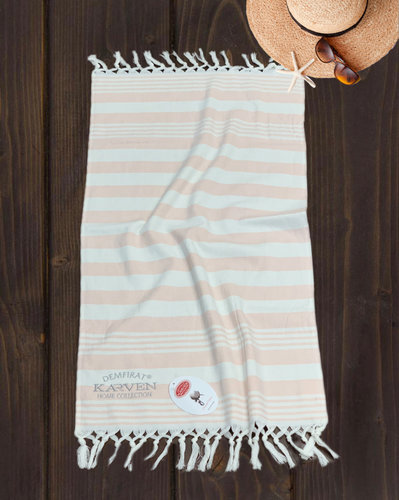 Пляжное полотенце, парео, палантин (пештемаль) Karven H 3275 хлопок V1 пудровый 50х100, фото, фотография