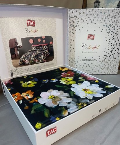 Постельное белье TAC PREMIUM DIGITAL MOLLY хлопковый сатин делюкс чёрный+чайная роза 1,5 спальный, фото, фотография