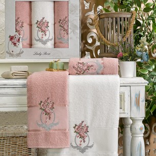 Подарочный набор полотенец для ванной 50х90(2), 70х140(1) Meteor LADY ROSE хлопковая махра розовый