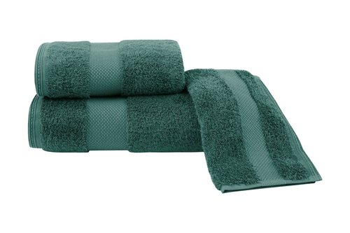 Набор полотенец для ванной в подарочной упаковке 32х50 3 шт. Soft Cotton DELUXE хлопковая махра тёмно-зелёный, фото, фотография