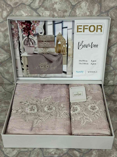 Подарочный набор полотенец для ванной 50х90, 70х140 Efor ROSE V3 бамбуковая махра сухая роза, фото, фотография