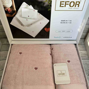 Подарочный набор полотенец для ванной 50х90, 70х140 Efor СЕРДЦЕ хлопковая махра сухая роза+розовый