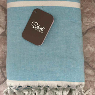 Пляжное полотенце, парео, палантин (пештемаль) Sikel SULTAN хлопок синий 100х150