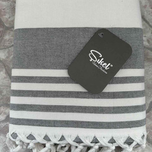 Пляжное полотенце, парео, палантин (пештемаль) Sikel SULTAN хлопок тёмно-серый 50х90