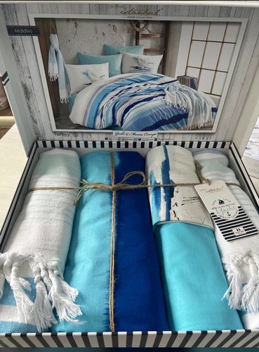 Постельное белье без пододеяльника с покрывалом пике Istanbul Home Collection MARINE MALDIVS хлопковый ранфорс 1,5 спальный, фото, фотография