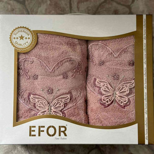 Подарочный набор полотенец для ванной 50х90, 70х140 Efor ANGEL хлопковая махра тёмно-розовый