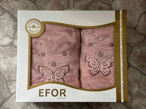 Подарочный набор полотенец для ванной 50х90, 70х140 Efor ANGEL хлопковая махра тёмно-розовый, фото, фотография