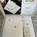 Подарочный набор полотенец для ванной 50х90, 70х140 Efor СЕРДЦЕ хлопковая махра белый+сиреневый, фото, фотография