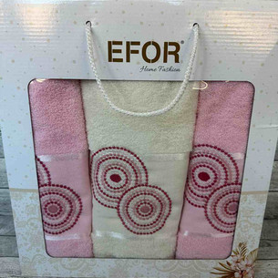 Подарочный набор полотенец для ванной 50х90(2), 70х140(1) Efor NOKTALI DAIRE хлопковая махра розовый