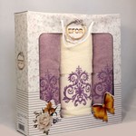 Подарочный набор полотенец для ванной 50х90(2), 70х140(1) Efor ORNAMENT хлопковая махра сиреневый, фото, фотография