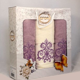 Подарочный набор полотенец для ванной 50х90(2), 70х140(1) Efor ORNAMENT хлопковая махра сиреневый