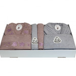 Набор халатов с полотенцами Karven ЛИСТЬЯ хлопковая махра lila/gri V1 L/XL, фото, фотография