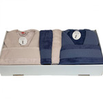Набор халатов с полотенцами Karven JAGARLI хлопковая махра светло-пудровый+синий L/XL, фото, фотография