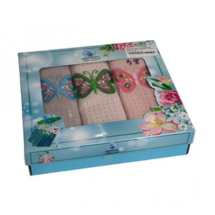 Подарочный набор кухонных полотенец 40х60(3) Nilteks ВЫШИВКА хлопковая вафля бабочки