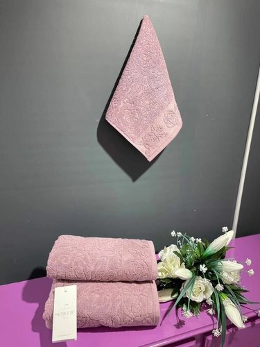Подарочный набор полотенец для ванной 3 пр. Maison Dor GARDEN ROSE хлопковая махра лиловый, фото, фотография