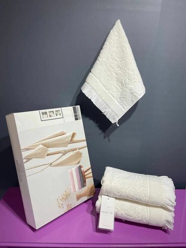 Подарочный набор полотенец для ванной 3 пр. Maison Dor NEW FLORA хлопковая махра кремовый, фото, фотография