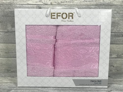 Подарочный набор полотенец для ванной 50х90, 70х140 Efor BOTANIK хлопковая махра розовый, фото, фотография