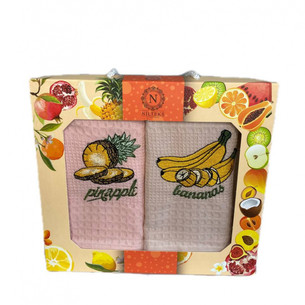 Подарочный набор кухонных полотенец 40х60(2) Nilteks ВЫШИВКА хлопковая вафля фрукты