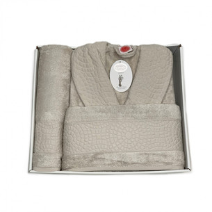 Подарочный набор с халатом Karven JAGARLI бамбуко-хлопковая махра бежевый L/XL