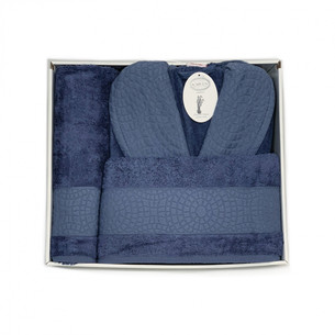 Подарочный набор с халатом Karven JAGARLI бамбуко-хлопковая махра тёмно-синий L/XL