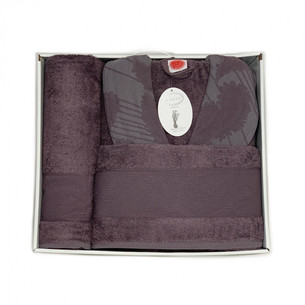 Подарочный набор с халатом Karven JAGARLI бамбуко-хлопковая махра фиолетовый L/XL