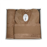 Подарочный набор с халатом Karven JAGARLI бамбуко-хлопковая махра персиковый L/XL, фото, фотография