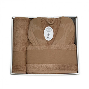 Подарочный набор с халатом Karven JAGARLI бамбуко-хлопковая махра персиковый L/XL