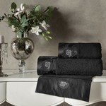Подарочный набор полотенец для ванной 2 пр. Tivolyo Home GRANT хлопковая махра чёрный, фото, фотография