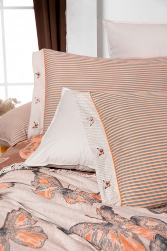 Постельное белье без пододеяльника с покрывалом пике Sarev NERVA хлопковый поплин oranj 1,5 спальный, фото, фотография