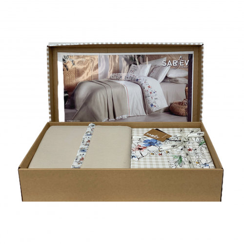 Постельное белье с покрывалом Sarev EVA BELLA хлопковый поплин bej 1,5 спальный, фото, фотография