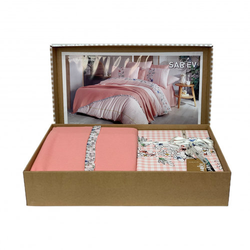 Постельное белье с покрывалом Sarev EVA BELLA хлопковый поплин pembe 1,5 спальный, фото, фотография
