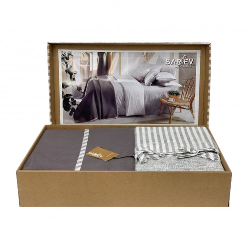Постельное белье с покрывалом Sarev EVA RIVA хлопковый поплин gri 1,5 спальный, фото, фотография